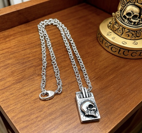 Gucci Couple Classic Retro GG Skull Head Cigarette Box Necklace 60 CM