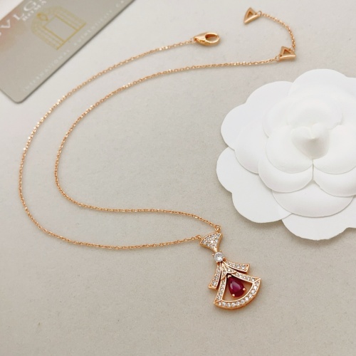 Bvlgari Fashion Versatile Rose Gold Diamond Set Ruby Fan Necklace