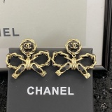 Chanel Fashion Retro Black Gold Bow Earrings