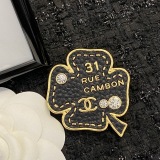 Chanel Fashion Retro Black Gold Clover Brooch