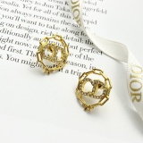 Dior Fashion Versatile Hollow Out Full Diamond CD Round Earrings