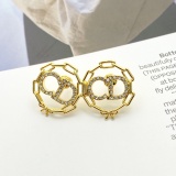 Dior Fashion Versatile Hollow Out Full Diamond CD Round Earrings