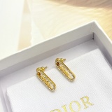 Dior Fashion Versatile Full Diamond Elliptical Long Gold Earrings