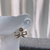 Chanel Fashion Retro Black Gold Bow Earrings