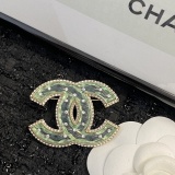 Chanel Fashion Versatile Green Glass Water Diamond CC Brooch