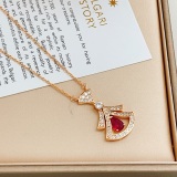 Bvlgari Fashion Versatile Rose Gold Diamond Set Ruby Fan Necklace