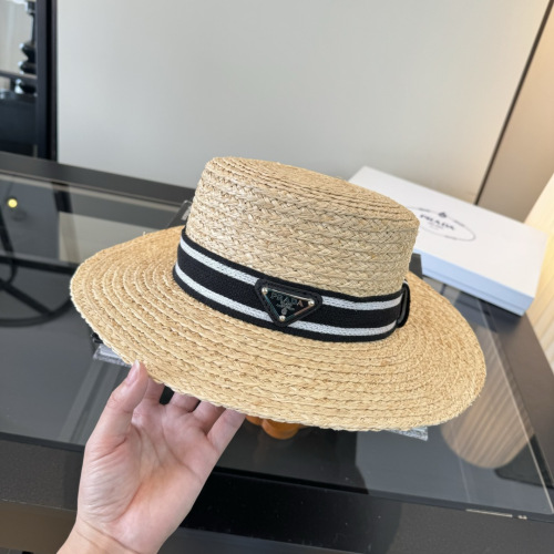 Prada Fashion Versatile Sunshade Flat Top Straw Hat 57CM