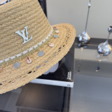 Louis Vuitton Fashion Versatile Flat Top Straw Hat Beach Sunshade Hat