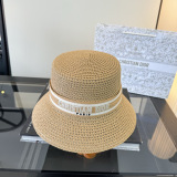 Dior Fashion Versatile Straw Hat Summer Sunscreen Bucket Hat 57CM