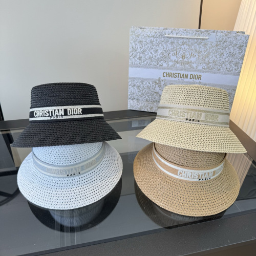 Dior Fashion Versatile Straw Hat Summer Sunscreen Bucket Hat 57CM