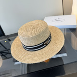 Prada Fashion Versatile Sunshade Flat Top Straw Hat 57CM
