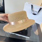 Yves Saint Laurent Fashion Versatile Sunshade Flat Top Straw Hat 57CM