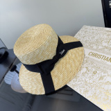 Dior Fashion Versatile Straw Bow Top Hat Empty Top Hat 57CM