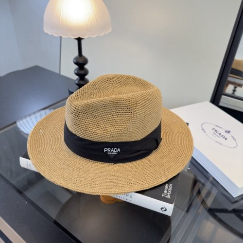 Prada Fashion Versatile Flat Top Hat Beach Sunshade Cap 57CM
