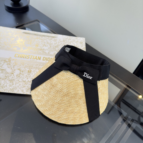 Dior Fashion Versatile Straw Bow Top Hat Empty Top Hat 57CM