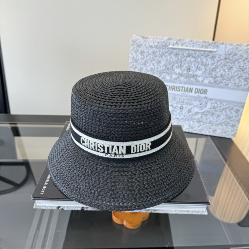Dior Fashion Versatile Straw Hat Summer Sunscreen Bucket Hat 57CM