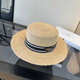 Prada Fashion Versatile Sunshade Flat Top Straw Hat 57CM