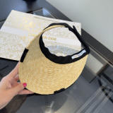 Dior Fashion Versatile Straw Bow Top Hat Empty Top Hat 57CM