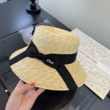 Dior Fashion Versatile Straw Bow Top Hat Empty Top Hat 57CM