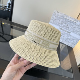 Dior Fashion Versatile Straw Hat Summer Sunscreen Bucket Hat 57CM