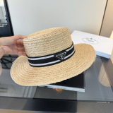 Prada Fashion Versatile Sunshade Flat Top Straw Hat 57CM