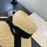 Dior Fashion Versatile Straw Bow Top Hat Empty Top Hat 57CM
