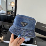 Prada New Fashion Triangle Logo Versatile Sunshade Cowboy Fisherman's Hat