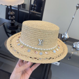 Louis Vuitton Fashion Versatile Flat Top Straw Hat Beach Sunshade Hat