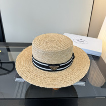 Prada Fashion Versatile Sunshade Flat Top Straw Hat 57CM Prada Fashion Versatile Sunshade Flat Top Straw Hat 57CM