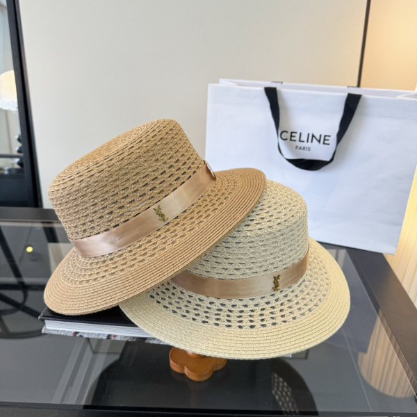 Yves Saint Laurent Fashion Versatile Sunshade Flat Top Straw Hat 57CM