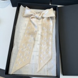 Chanel Fashion Twilly Pearl Wave Dot Hair Strap Silk Scarf Size: 120 x 5 CM