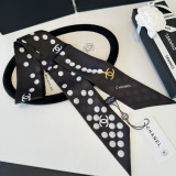 Chanel Fashion Twilly Pearl Wave Dot Hair Strap Silk Scarf Size: 120 x 5 CM