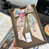 Dior Fashion Flower Double layer Hair Strap Double layer Silk Scarf Size: 100 x 6 CM