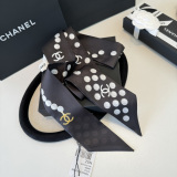 Chanel Fashion Twilly Pearl Wave Dot Hair Strap Silk Scarf Size: 120 x 5 CM