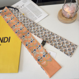Fendi Fashion Versatile Double layer Hair Strap Diagonal Silk Scarf Size: 120 x 6 CM