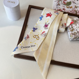 Dior Fashion Flower Double layer Hair Strap Silk Scarf Size: 100 x 6 CM