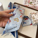 Dior Fashion Flower Double layer Hair Strap Silk Scarf Size: 100 x 6 CM