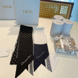 Dior Fashion Polka Double layer Hair Strap Silk Scarf Size: 105 x 6 CM