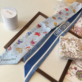 Dior Fashion Flower Double layer Hair Strap Silk Scarf Size: 100 x 6 CM