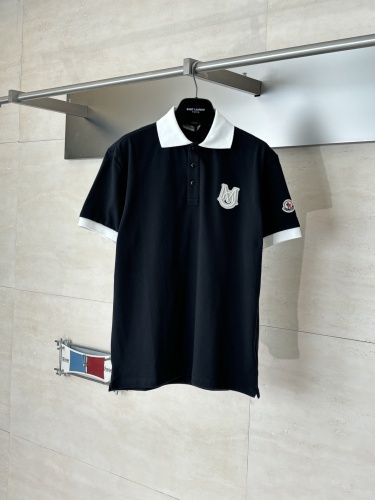 Moncler Classic Versatile Embroidered Black White Contrast Collar Short Sleeve Polo Shirt