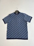 Dior Fashion Blue Logo Jacquard Round Neck Short Sleeve Knitted Shirt