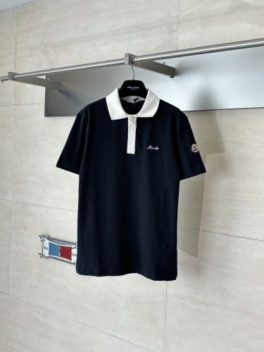 Moncler Classic Versatile Embroidered Black White Contrast Collar Short Sleeve Polo Shirt