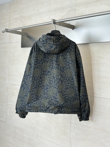 Prada 26SS Fashion Flower Printed Double sided Hooded Windproof Jacket Coat