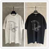 Dior Fashion Embroidered Logo Round Neck Short Sleeve Couple's Casual Versatile T-shirt