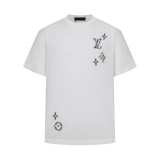 Louis Vuitton Fashion Embroidered Round Neck T-shirt Unisex Loose Casual Short Sleeve