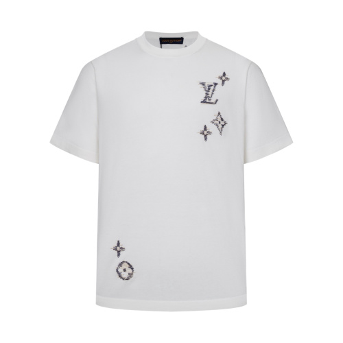Louis Vuitton Fashion Embroidered Round Neck T-shirt Unisex Loose Casual Short Sleeve