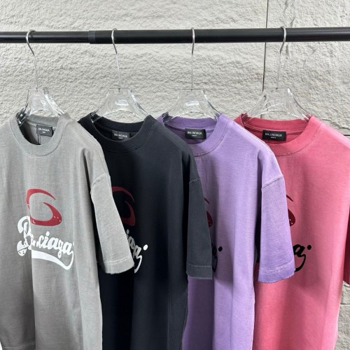 Balenciaga 26SS Classic Logo Printed Washed T-shirt Unisex Loose Casual Short Sleeve