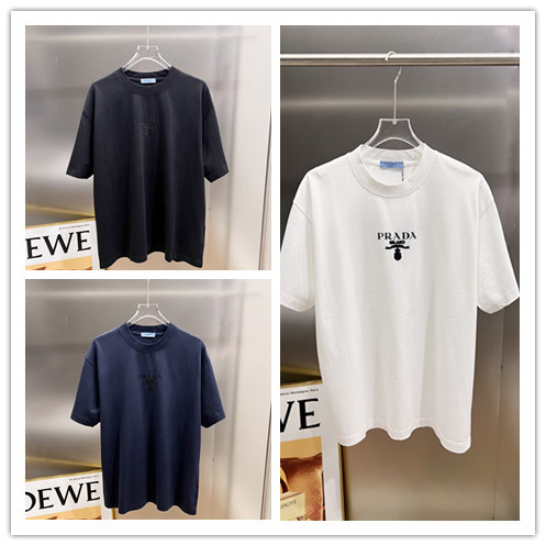 Prada 26SS Fashion 3D Logo Printed Water Washed Short Sleeve Couple's Casual Versatile T-shirt