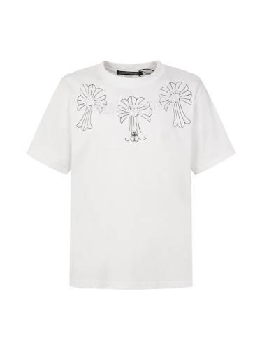 Chrome Hearts Fashion Embroidered Round Neck T-shirt Unisex Loose Casual Short Sleeve