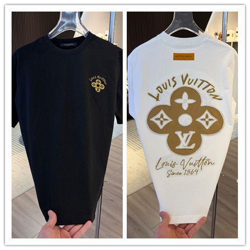 Louis Vuitton 26SS Fashion Embroidery LogoT girl Unisex Loose Casual Short Sleeve